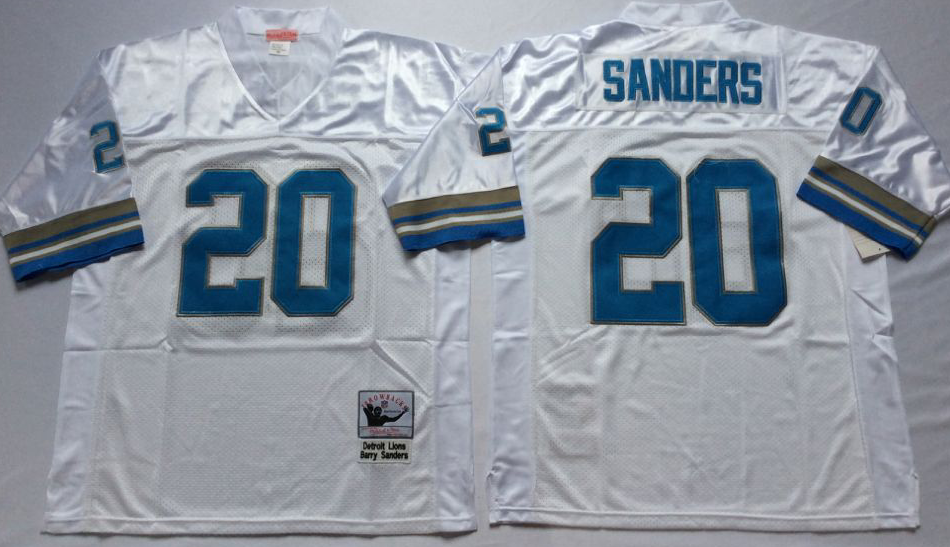 Men NFL Detroit Lions 20 B Sanders white Mitchell Ness jerseys